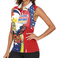 Filipino American History Month Women Sleeveless Polo Shirt USA with Elements of Philippines Design