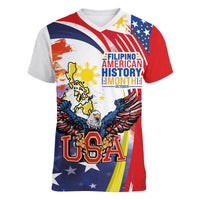 Filipino American History Month Women V-Neck T-Shirt USA with Elements of Philippines Design