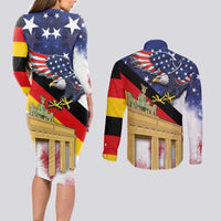 German American Heritage Month Couples Matching Long Sleeve Bodycon Dress and Long Sleeve Button Shirt United States Eagle and Brandenburg Gate with National Flag - Wonder Print Shop