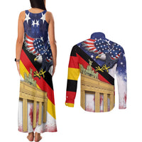 German American Heritage Month Couples Matching Tank Maxi Dress and Long Sleeve Button Shirt United States Eagle and Brandenburg Gate with National Flag - Wonder Print Shop