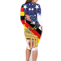 German American Heritage Month Family Matching Long Sleeve Bodycon Dress and Hawaiian Shirt United States Eagle and Brandenburg Gate with National Flag - Wonder Print Shop