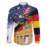 German American Heritage Month Family Matching Off Shoulder Maxi Dress and Hawaiian Shirt United States Eagle and Brandenburg Gate with National Flag - Wonder Print Shop