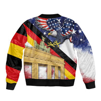 German American Heritage Month Sleeve Zip Bomber Jacket United States Eagle and Brandenburg Gate with National Flag - Wonder Print Shop