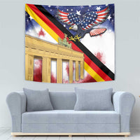 German American Heritage Month Tapestry United States Eagle and Brandenburg Gate with National Flag - Wonder Print Shop