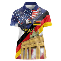 German American Heritage Month Women Polo Shirt United States Eagle and Brandenburg Gate with National Flag - Wonder Print Shop