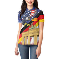 German American Heritage Month Women Polo Shirt United States Eagle and Brandenburg Gate with National Flag - Wonder Print Shop