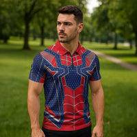 Custom Spider Hero Costume Zipper Polo Shirt - Wonder Print Shop