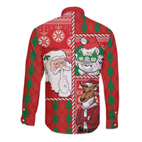Australian Christmas Long Sleeve Button Shirt - Santa Koala Kangaroo and Holiday Cheer - Wonder Print Shop