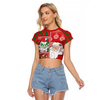 Australian Christmas Raglan Cropped T Shirt - Santa Koala Kangaroo and Holiday Cheer - Wonder Print Shop