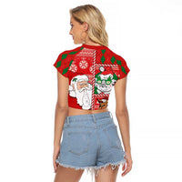 Australian Christmas Raglan Cropped T Shirt - Santa Koala Kangaroo and Holiday Cheer - Wonder Print Shop