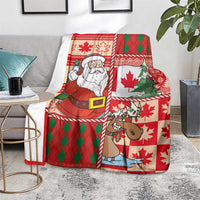 Canadian Christmas Blanket A Merry Xmas Santa and Funny Moose