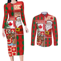 Canadian Christmas Couples Matching Long Sleeve Bodycon Dress and Long Sleeve Button Shirt A Merry Xmas Santa and Funny Moose - Wonder Print Shop