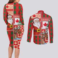 Canadian Christmas Couples Matching Long Sleeve Bodycon Dress and Long Sleeve Button Shirt A Merry Xmas Santa and Funny Moose - Wonder Print Shop