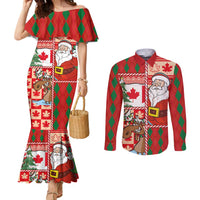 Canadian Christmas Couples Matching Mermaid Dress and Long Sleeve Button Shirt A Merry Xmas Santa and Funny Moose