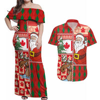 Canadian Christmas Couples Matching Off Shoulder Maxi Dress and Hawaiian Shirt A Merry Xmas Santa and Funny Moose - Wonder Print Shop