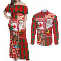 Canadian Christmas Couples Matching Off Shoulder Maxi Dress and Long Sleeve Button Shirt A Merry Xmas Santa and Funny Moose - Wonder Print Shop