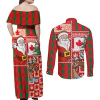 Canadian Christmas Couples Matching Off Shoulder Maxi Dress and Long Sleeve Button Shirt A Merry Xmas Santa and Funny Moose - Wonder Print Shop
