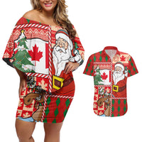 Canadian Christmas Couples Matching Off Shoulder Short Dress and Hawaiian Shirt A Merry Xmas Santa and Funny Moose - Wonder Print Shop