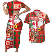 Canadian Christmas Couples Matching Short Sleeve Bodycon Dress and Hawaiian Shirt A Merry Xmas Santa and Funny Moose - Wonder Print Shop