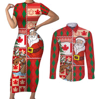 Canadian Christmas Couples Matching Short Sleeve Bodycon Dress and Long Sleeve Button Shirt A Merry Xmas Santa and Funny Moose - Wonder Print Shop