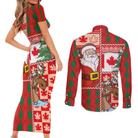 Canadian Christmas Couples Matching Short Sleeve Bodycon Dress and Long Sleeve Button Shirt A Merry Xmas Santa and Funny Moose - Wonder Print Shop