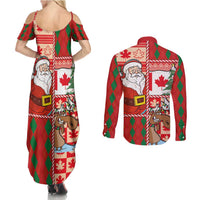 Canadian Christmas Couples Matching Summer Maxi Dress and Long Sleeve Button Shirt A Merry Xmas Santa and Funny Moose - Wonder Print Shop
