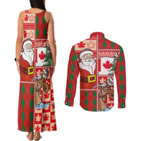 Canadian Christmas Couples Matching Tank Maxi Dress and Long Sleeve Button Shirt A Merry Xmas Santa and Funny Moose - Wonder Print Shop