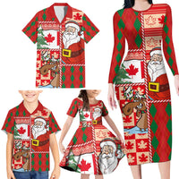 Canadian Christmas Family Matching Long Sleeve Bodycon Dress and Hawaiian Shirt A Merry Xmas Santa and Funny Moose - Wonder Print Shop