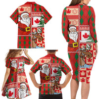 Canadian Christmas Family Matching Long Sleeve Bodycon Dress and Hawaiian Shirt A Merry Xmas Santa and Funny Moose - Wonder Print Shop