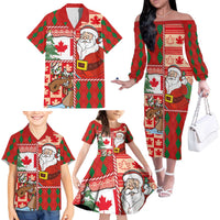 Canadian Christmas Family Matching Off The Shoulder Long Sleeve Dress and Hawaiian Shirt A Merry Xmas Santa and Funny Moose - Wonder Print Shop