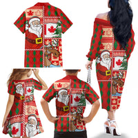 Canadian Christmas Family Matching Off The Shoulder Long Sleeve Dress and Hawaiian Shirt A Merry Xmas Santa and Funny Moose - Wonder Print Shop