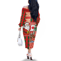 Canadian Christmas Family Matching Off The Shoulder Long Sleeve Dress and Hawaiian Shirt A Merry Xmas Santa and Funny Moose - Wonder Print Shop