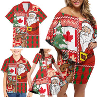 Canadian Christmas Family Matching Off Shoulder Short Dress and Hawaiian Shirt A Merry Xmas Santa and Funny Moose - Wonder Print Shop