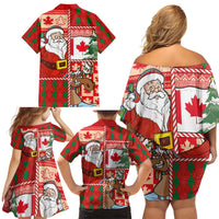 Canadian Christmas Family Matching Off Shoulder Short Dress and Hawaiian Shirt A Merry Xmas Santa and Funny Moose - Wonder Print Shop