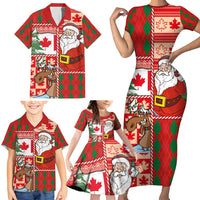 Canadian Christmas Family Matching Short Sleeve Bodycon Dress and Hawaiian Shirt A Merry Xmas Santa and Funny Moose - Wonder Print Shop