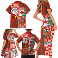 Canadian Christmas Family Matching Short Sleeve Bodycon Dress and Hawaiian Shirt A Merry Xmas Santa and Funny Moose - Wonder Print Shop