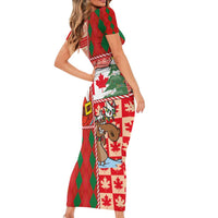 Canadian Christmas Family Matching Short Sleeve Bodycon Dress and Hawaiian Shirt A Merry Xmas Santa and Funny Moose - Wonder Print Shop