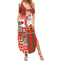 Canadian Christmas Family Matching Summer Maxi Dress and Hawaiian Shirt A Merry Xmas Santa and Funny Moose - Wonder Print Shop