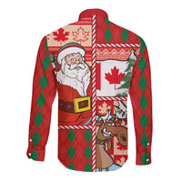 Canadian Christmas Long Sleeve Button Shirt A Merry Xmas Santa and Funny Moose - Wonder Print Shop