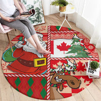 Canadian Christmas Round Carpet A Merry Xmas Santa and Funny Moose