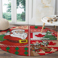 Canadian Christmas Round Carpet A Merry Xmas Santa and Funny Moose
