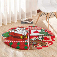 Canadian Christmas Round Carpet A Merry Xmas Santa and Funny Moose