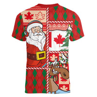 Canadian Christmas Women V-Neck T-Shirt A Merry Xmas Santa and Funny Moose - Wonder Print Shop