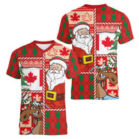 Canadian Christmas Women V-Neck T-Shirt A Merry Xmas Santa and Funny Moose - Wonder Print Shop