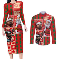 Canadian Christmas Couples Matching Long Sleeve Bodycon Dress and Long Sleeve Button Shirt Santa Hoho Holiday - A Beaver and Moose - Wonder Print Shop