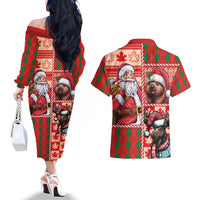 Canadian Christmas Couples Matching Off The Shoulder Long Sleeve Dress and Hawaiian Shirt Santa Hoho Holiday - A Beaver and Moose - Wonder Print Shop