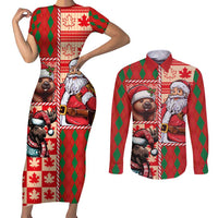 Canadian Christmas Couples Matching Short Sleeve Bodycon Dress and Long Sleeve Button Shirt Santa Hoho Holiday - A Beaver and Moose - Wonder Print Shop