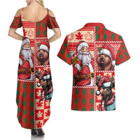 Canadian Christmas Couples Matching Summer Maxi Dress and Hawaiian Shirt Santa Hoho Holiday - A Beaver and Moose - Wonder Print Shop