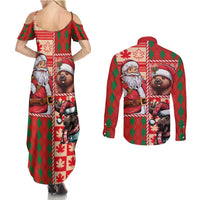 Canadian Christmas Couples Matching Summer Maxi Dress and Long Sleeve Button Shirt Santa Hoho Holiday - A Beaver and Moose - Wonder Print Shop