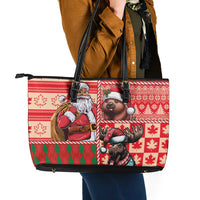 Canadian Christmas Leather Tote Bag Santa Hoho Holiday - A Beaver and Moose - Wonder Print Shop